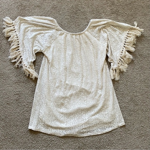 VaVa by Joy Han ~ Ivory Lace Shift Dress ~ Tassels ~ Western ~ Size M - Picture 2 of 5